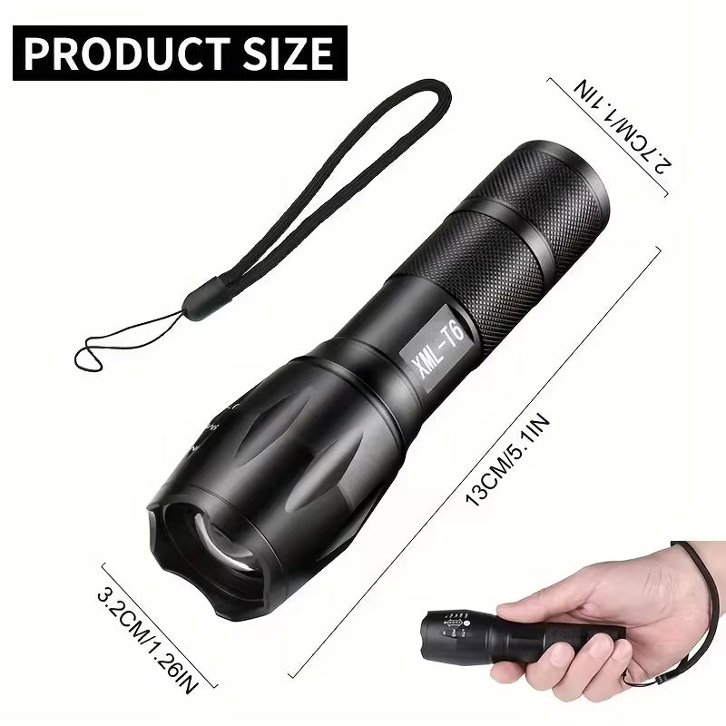 UltraBright Tactical LED Flashlight – 5-Mode Zoom, Waterproof, Heavy-Duty Aluminum