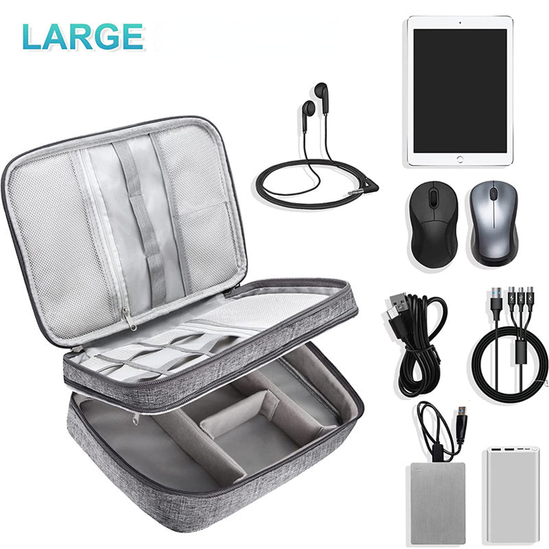 Portable Electronics Storage Case – Double Layer Travel Tech Bag