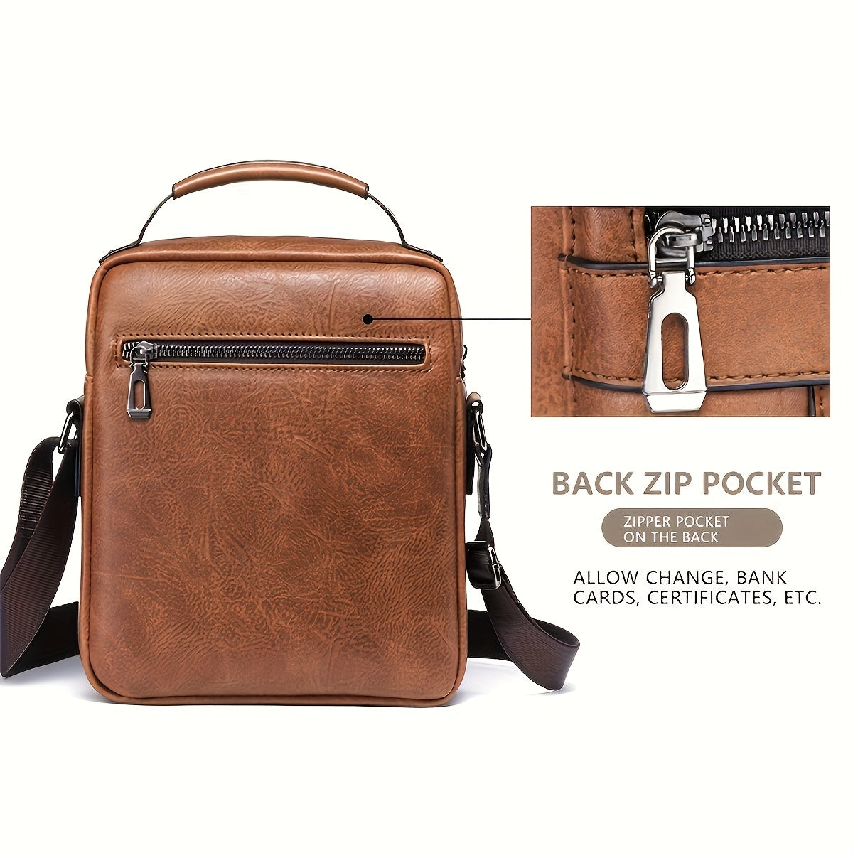 Men’s Everyday Crossbody Bag – PU Leather, Adjustable Strap, Organised Storage