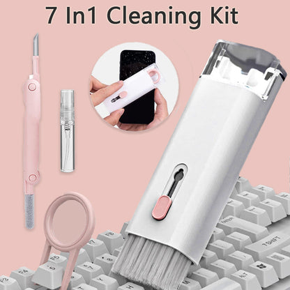 7-in-1 cleaning kit with various cleaning tools on a pink background