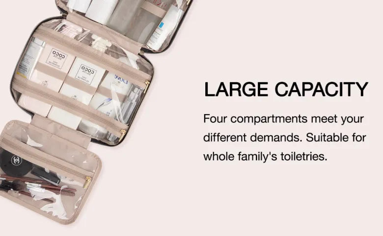 Hanging Toiletry Bag - Waterproof, 4 Fold-out Sections